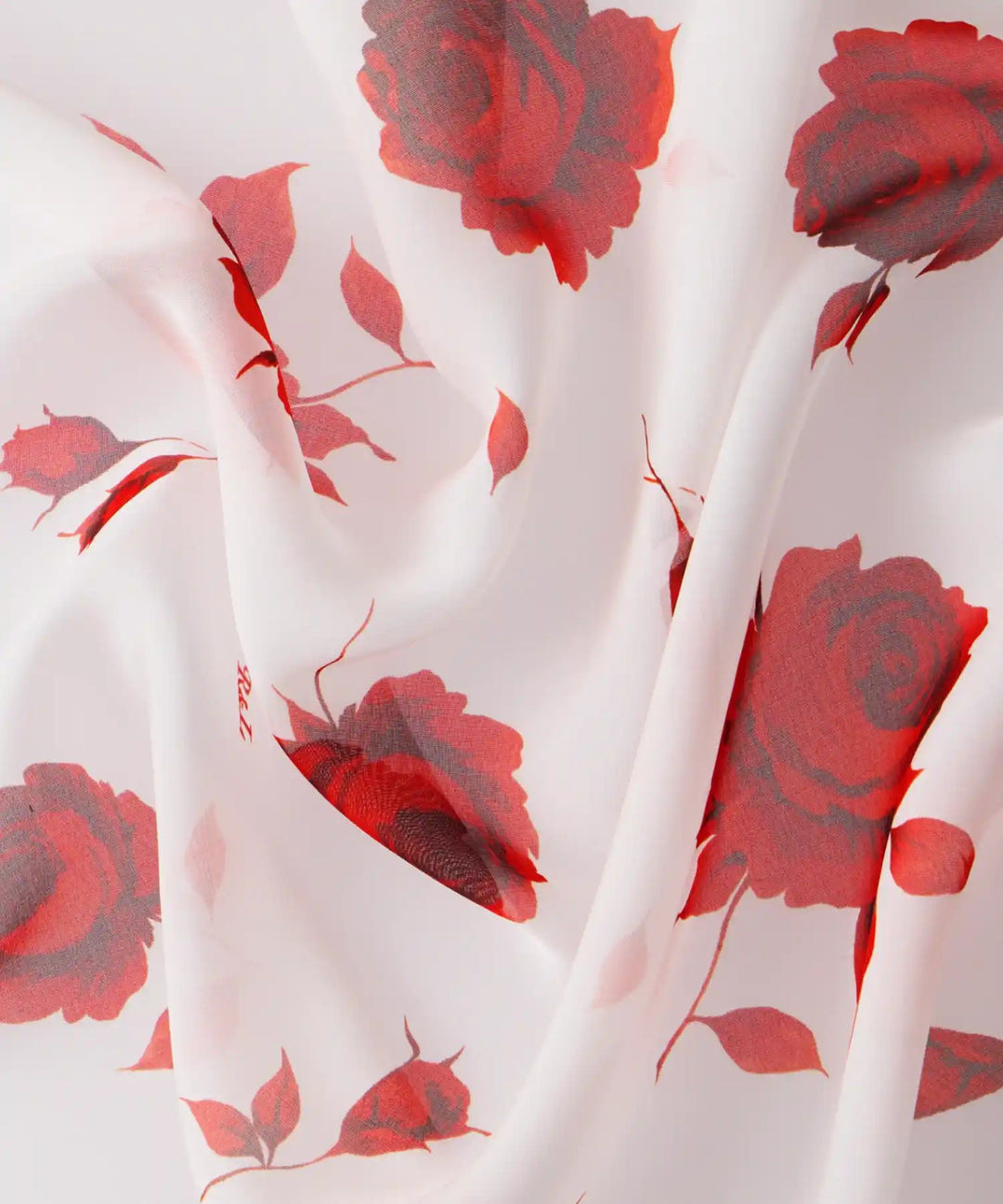 LETICIA, HEADSCARF MADE OF IVORY CHIFFON WITH RED FLOWERS