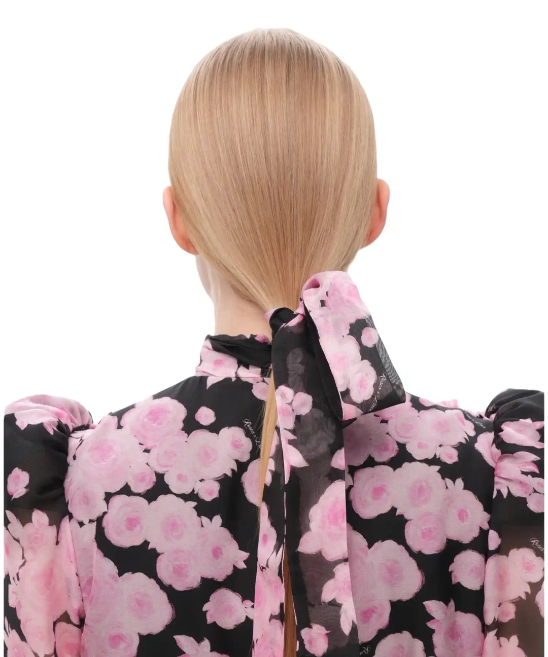 Luana,black chiffon ribbon with pink flowers
