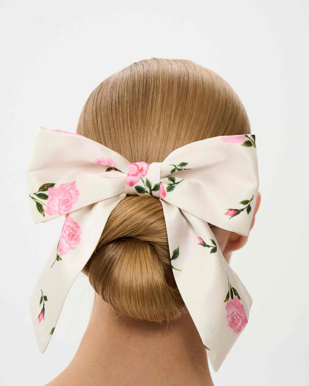 MIRELLA, BOW HAIR CLIP MILKY WITH CRIMSON ROSE PRINT