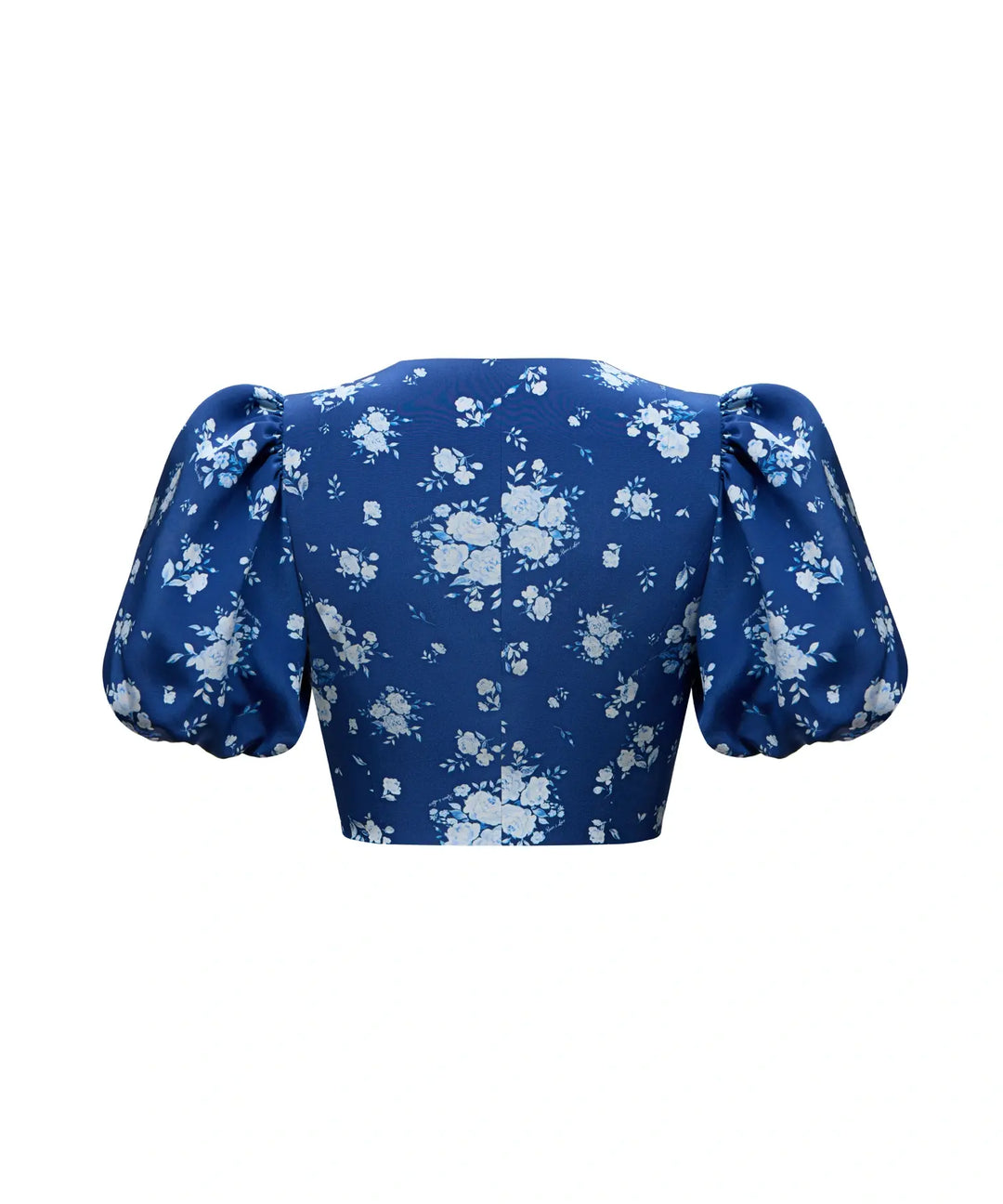 CHANELLE, CROPPED JACKET WITH PUFF SLEEVES, BLUE WITH MEDIUM BLUE FLOWERS