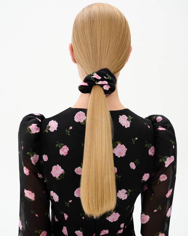 BRUNA, SCRUNCHIE BLACK WITH PINK ROSE PRINT