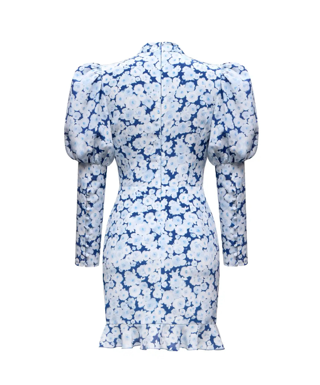 GIANNETTA MINI, BLUE CREPE DE CHINE MINI DRESS WITH MEDIUM LIGHT BLUE FLOWERS