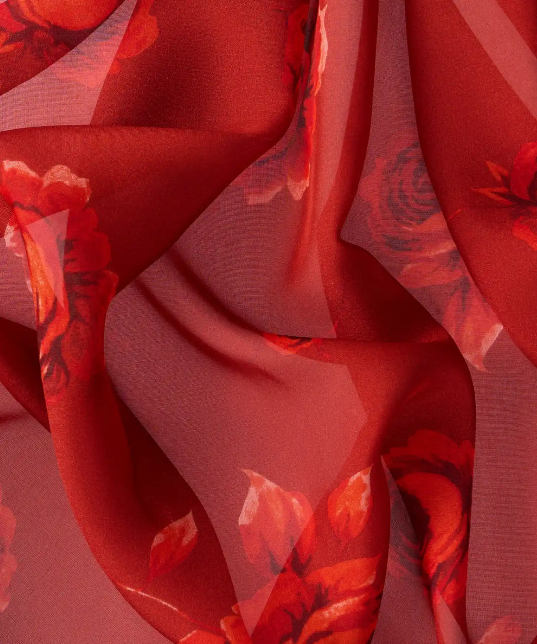 Leticia, headscarf made of burgundy chiffon with red flowers