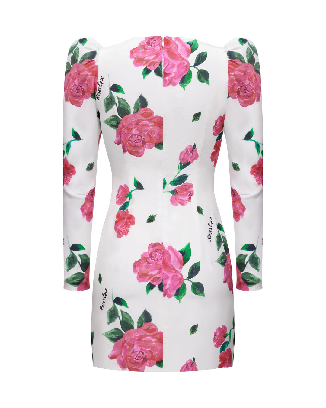 DIFINA, MINI DRESS MILKY WITH CRIMSON ROSE PRINT