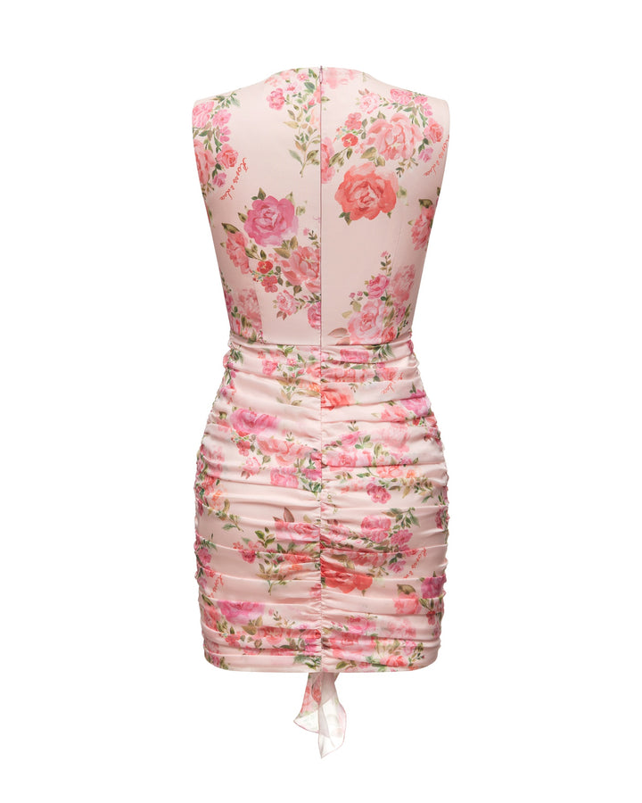 VENETA, BABY PINK MINI DRESS WITH MEDIUM PINK FLOWERS