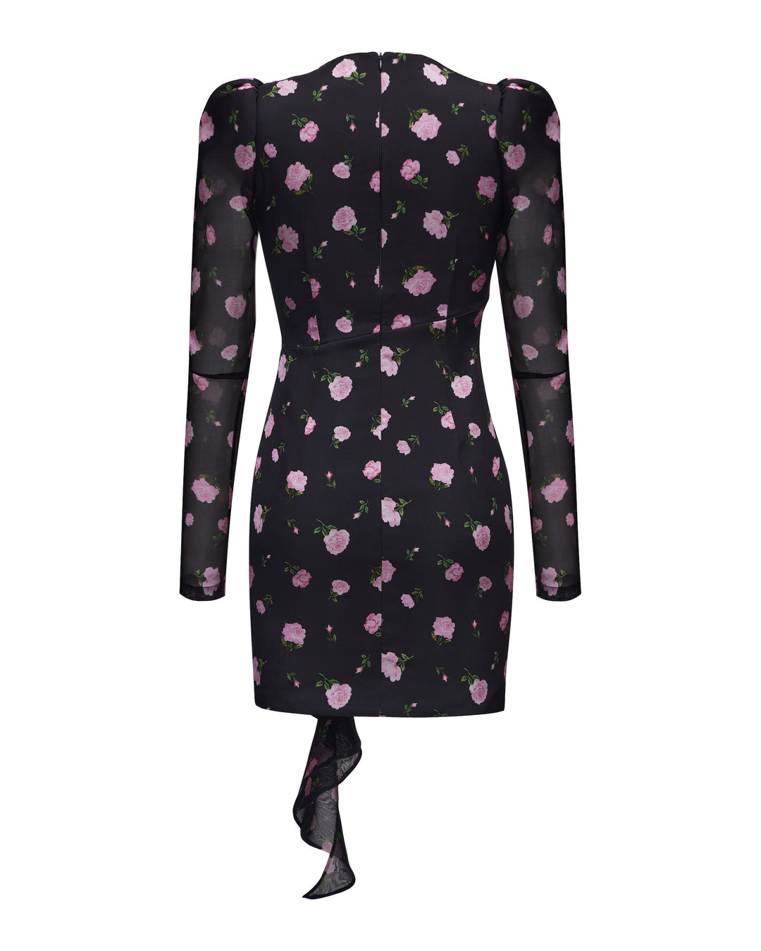 MILIANA, MINI DRESS BLACK WITH PINK ROSE PRINT