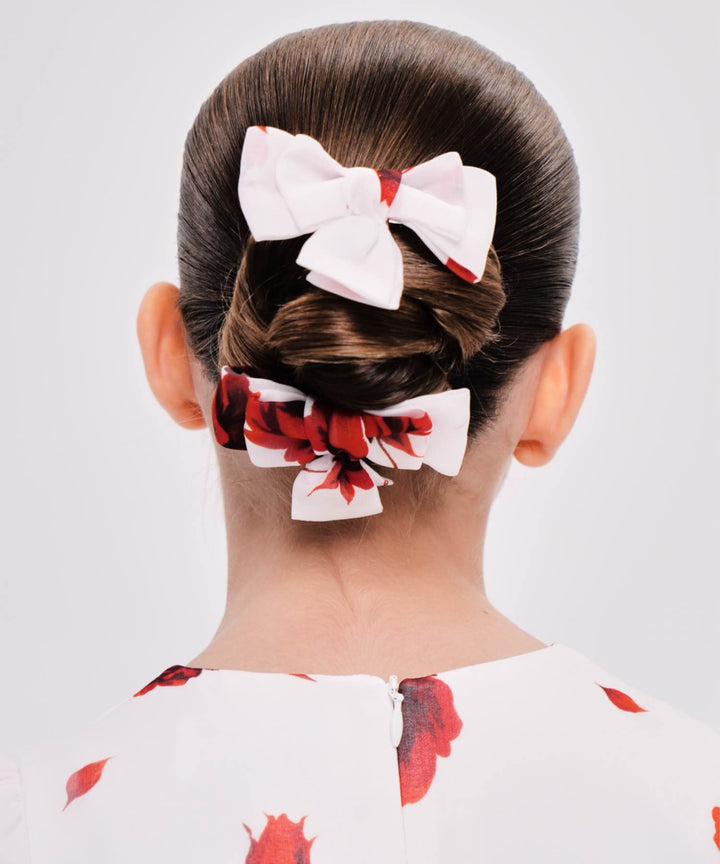 MIMI, CHILDREN'S BOW HAIRCLIPS MADE OF IVORY CHIFFON WITH RED FLOWERS