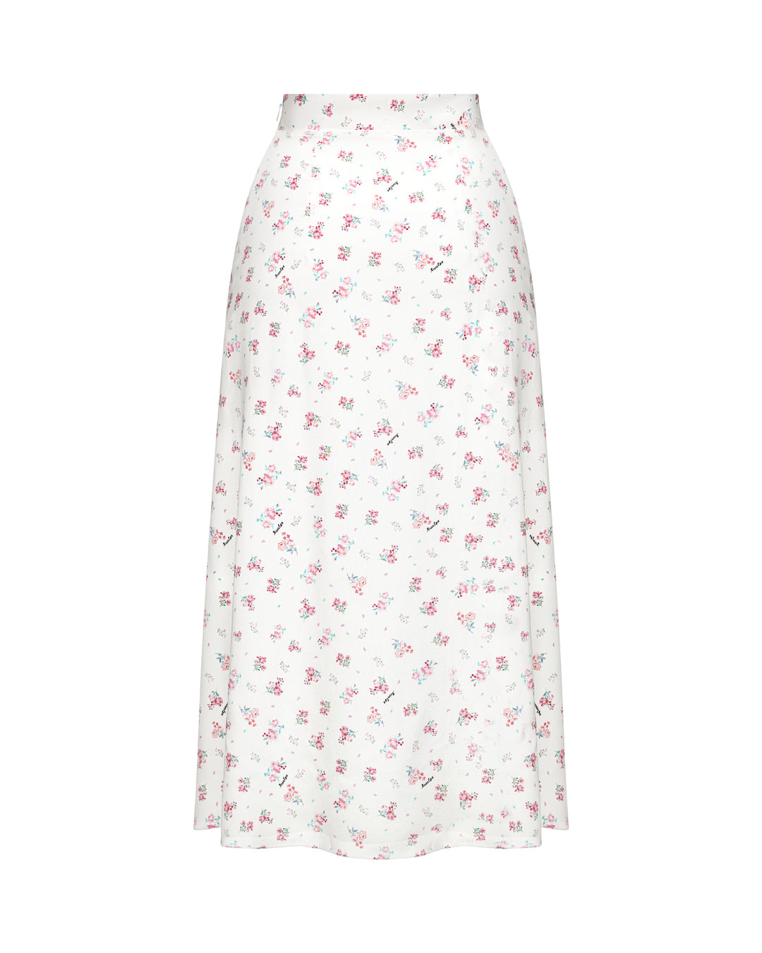 KERRY, MIDI SKIRT, MILKY WHITE WITH SMALL RASPBERRY FLOWERS