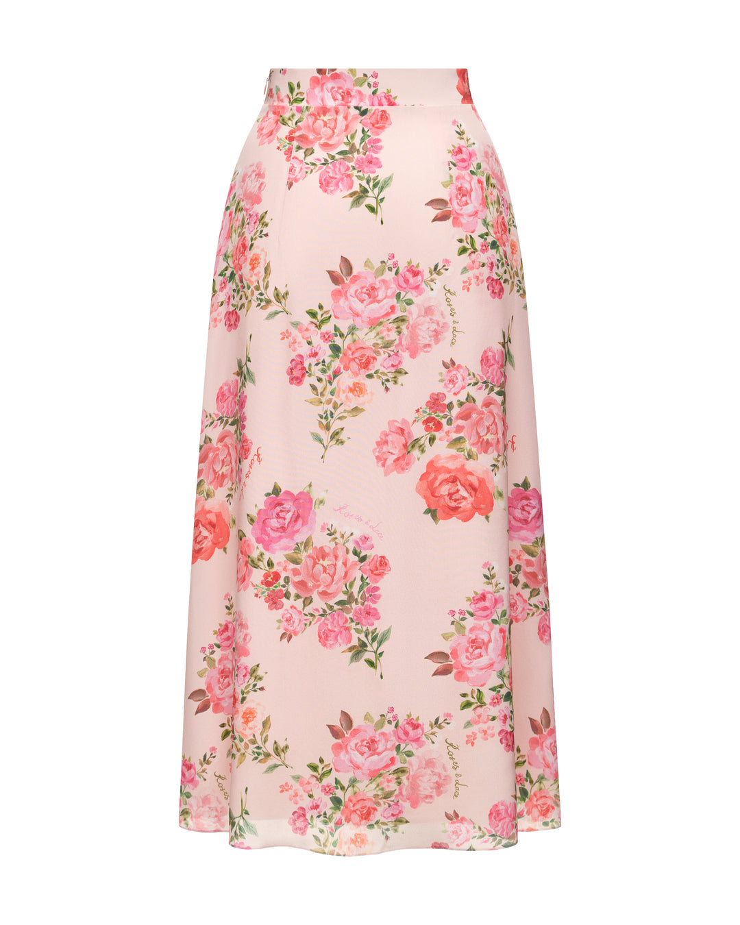 KERRY, MIDI SKIRT, BABY PINK WITH MEDIUM PINK FLOWERS