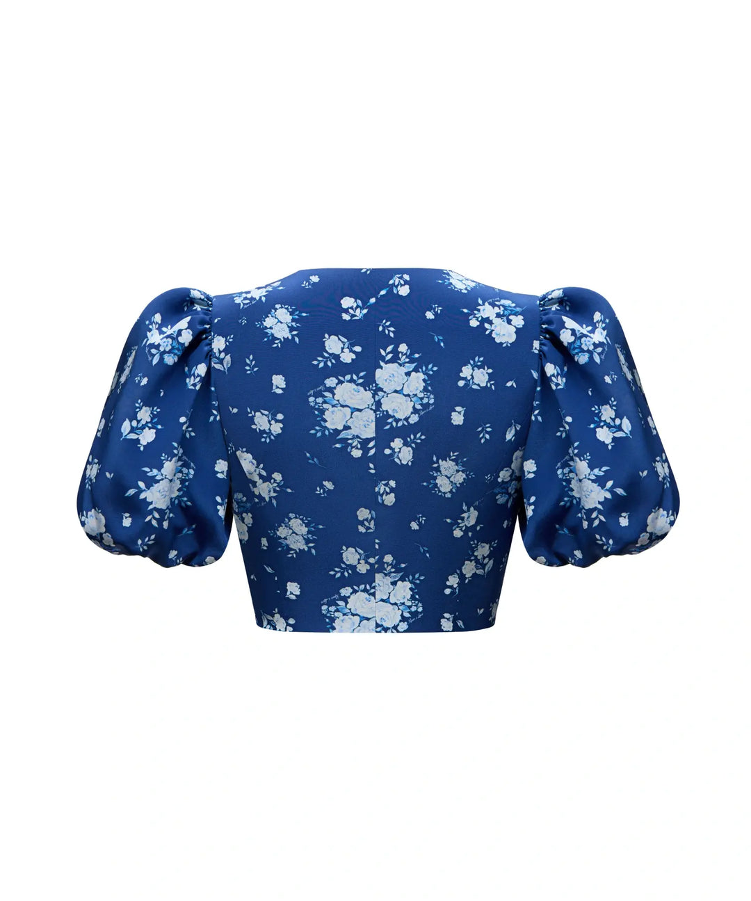 Chanelle, cropped jacket with puff sleeves, blue with medium blue flowers