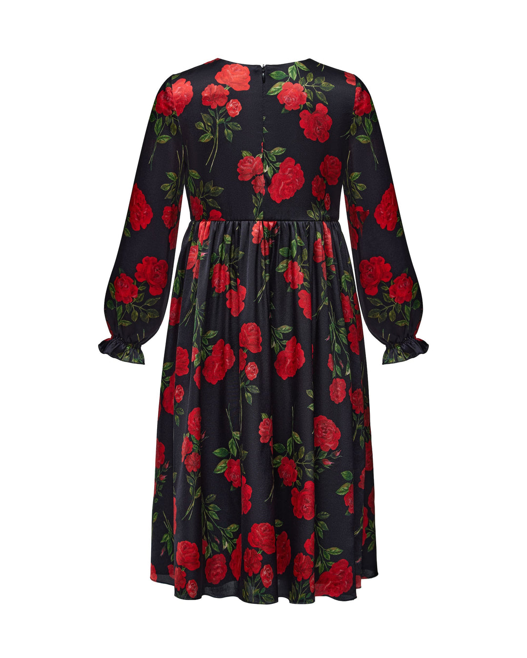 EVA, CHILDREN’S DRESS BLACK WITH RED ROSE PRINT