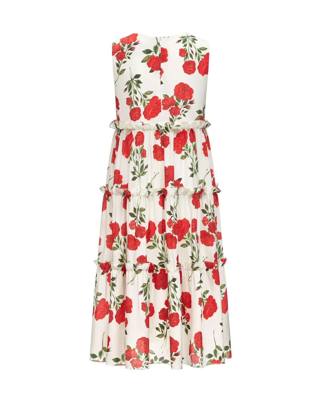 ALISA, A CHILDREN'S DRESS IN CREAMY WHITE WITH MEDIUM-SIZED RED FLOWERS