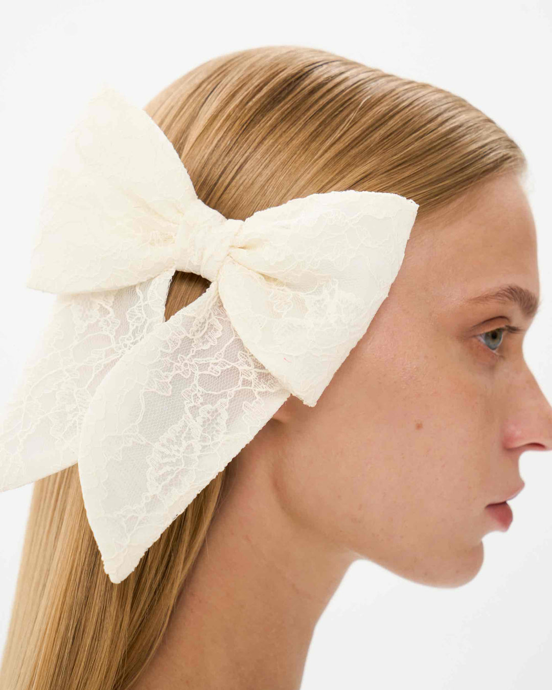 MIRELLA, LACE BOW HAIR CLIP MILKY