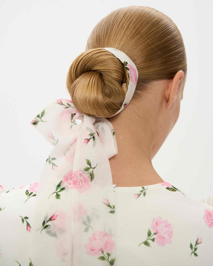 LUANA, NECK BOW MILKY WITH PINK ROSE PRINT