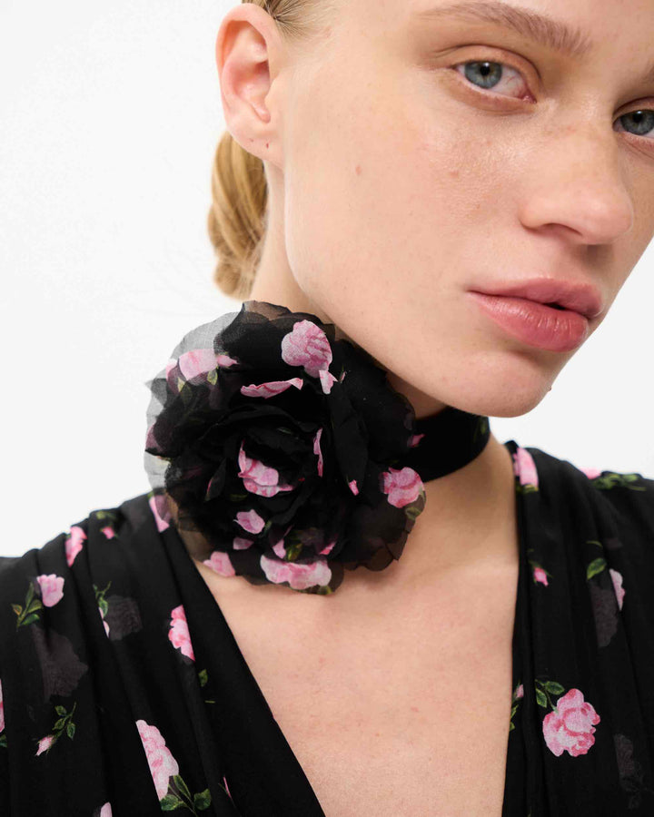 FLORIENA, CHOCKER BLACK WITH PINK ROSE PRINT