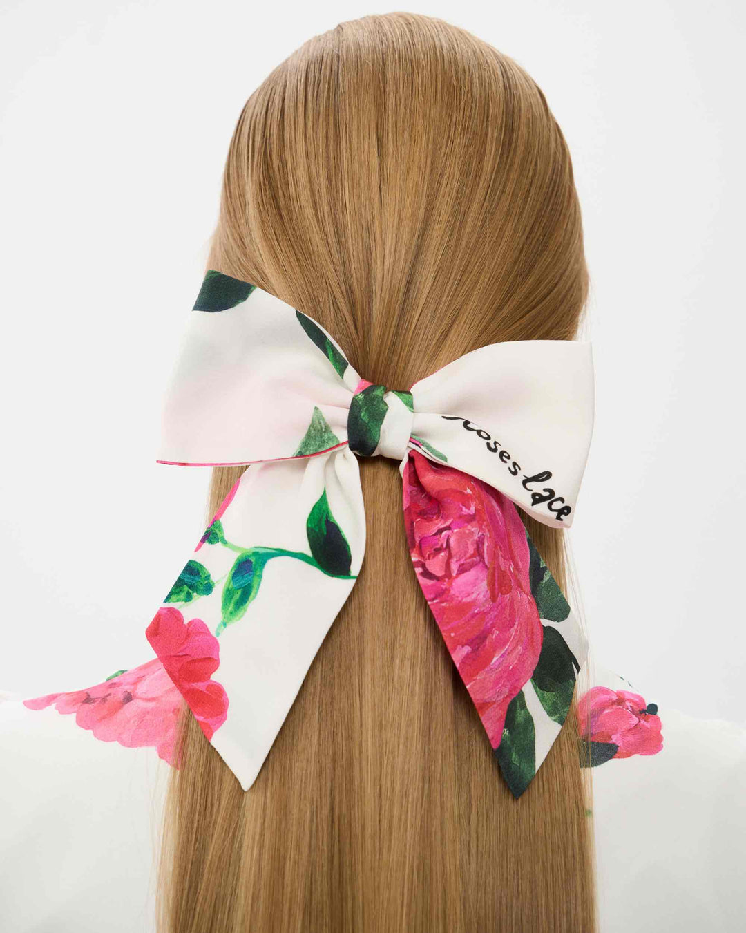 MIRELLA, BOW HAIR CLIP MILKY WITH CRIMSON ROSE PRINT