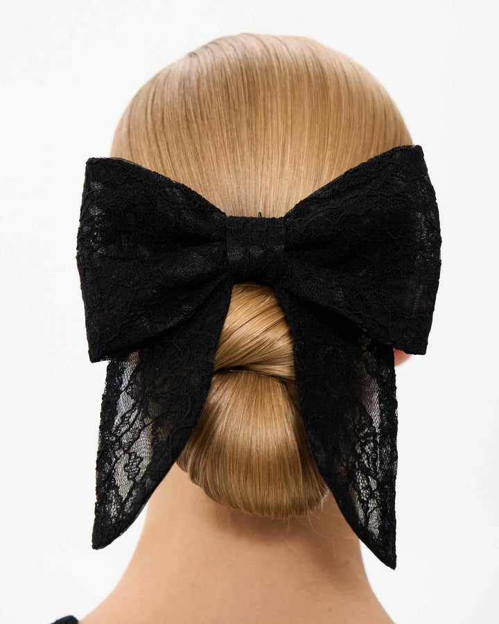 MIRELLA, LACE BOW HAIR CLIP BLACK