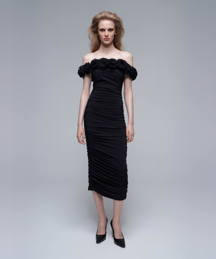 FLORENCE, MIDI DRESS MADE OF BLACK BIFLEX