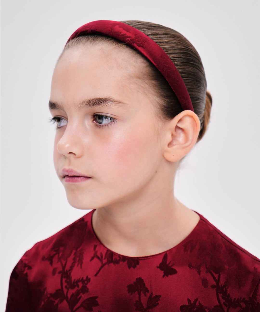 NOEMI, CHILDREN'S HEADBAND MADE OF RED JACQUARD WITH FLOWERS