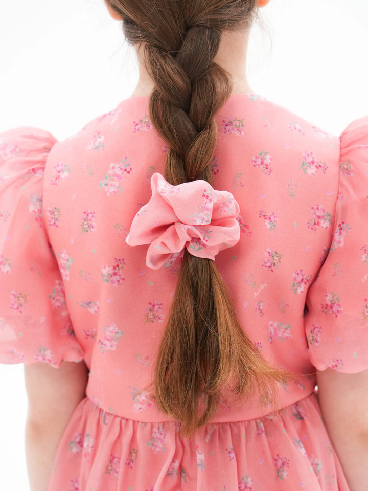 BRUNA, BLACK HAIR TIE WITH MEDIUM PINK FLOWERS