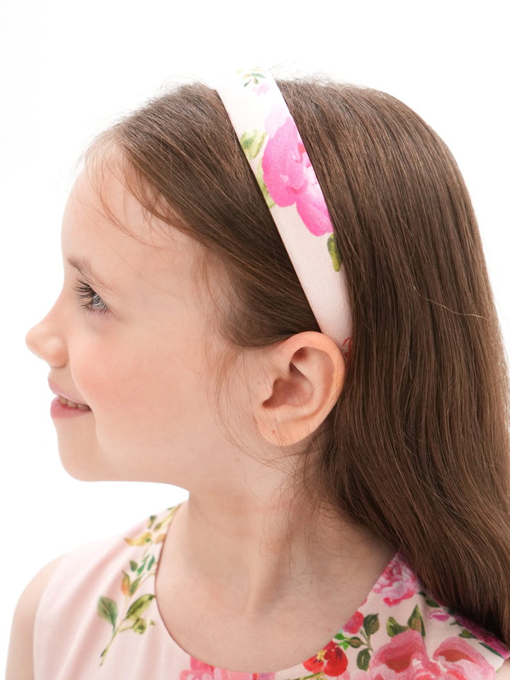 NOEMI, BABY PINK CHILDREN'S HEADBAND WITH MEDIUM PINK FLOWERS