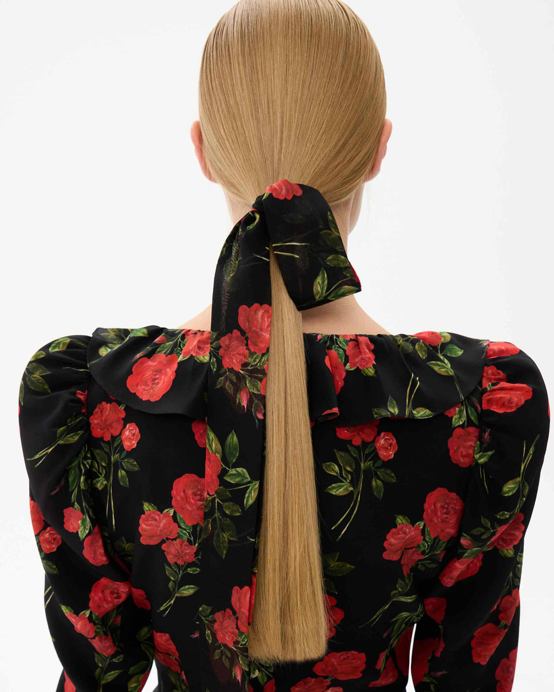 LUANA, NECK BOW BLACK WITH RED ROSE PRINT