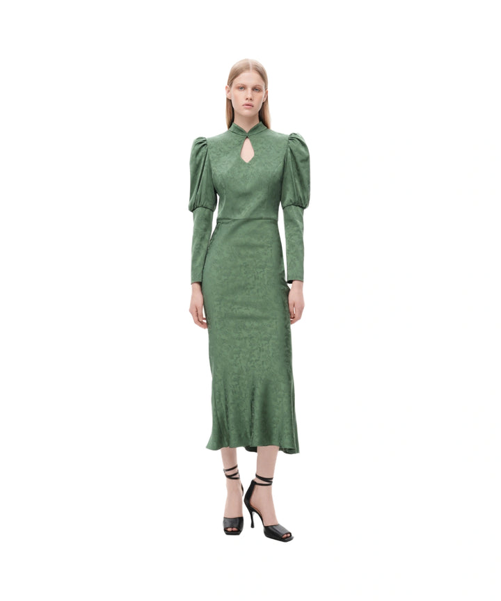 GIANNETTA, GREEN JACQUARD MIDI DRESS