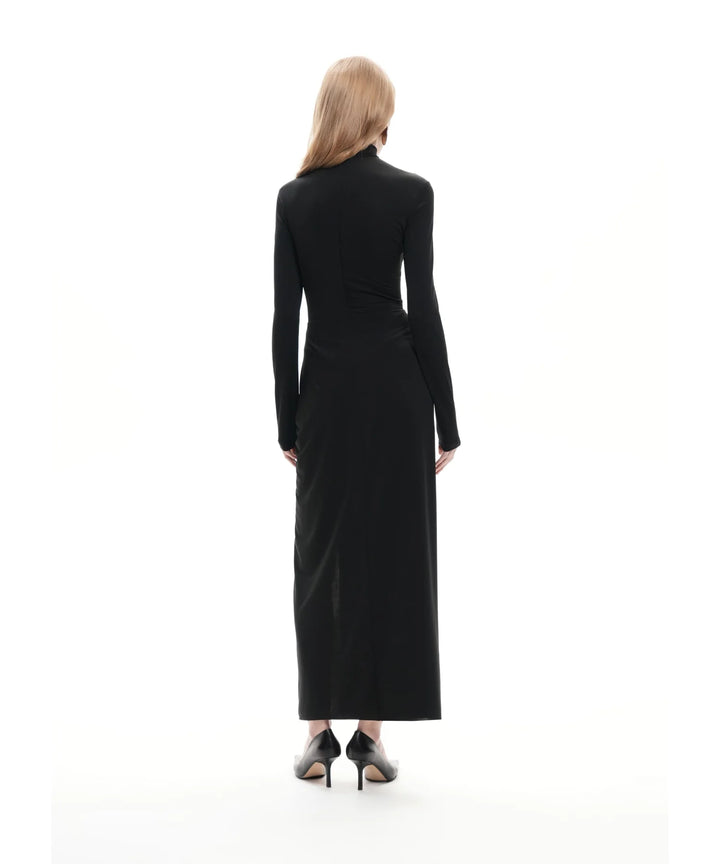 MADELINE, BLACK BIFLEX MIDI DRESS WITH SLIT