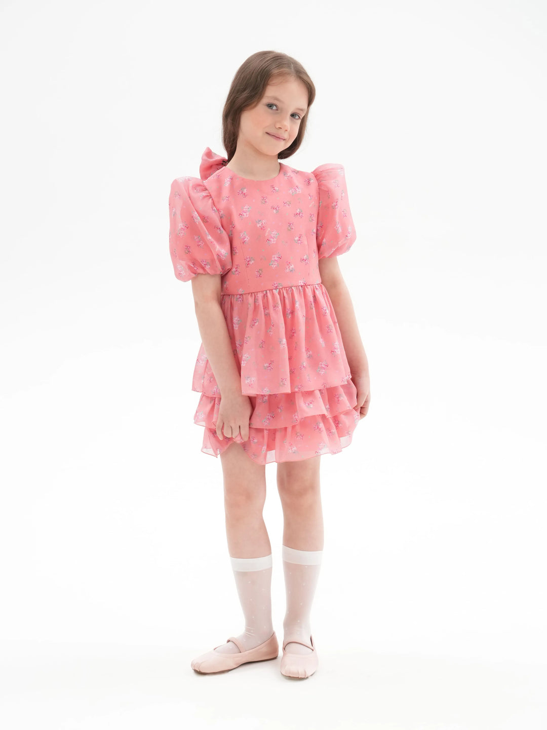 FIFI, A BABY PINK CHILDREN'S DRESS ADORNED WITH SMALL LAVENDER FLOWERS