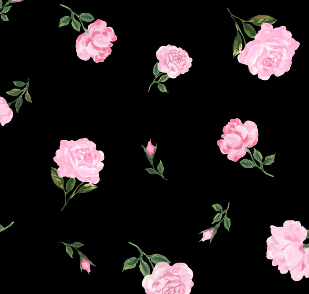 ALISA, CHILDREN’S DRESS BLACK WITH PINK ROSE PRINT