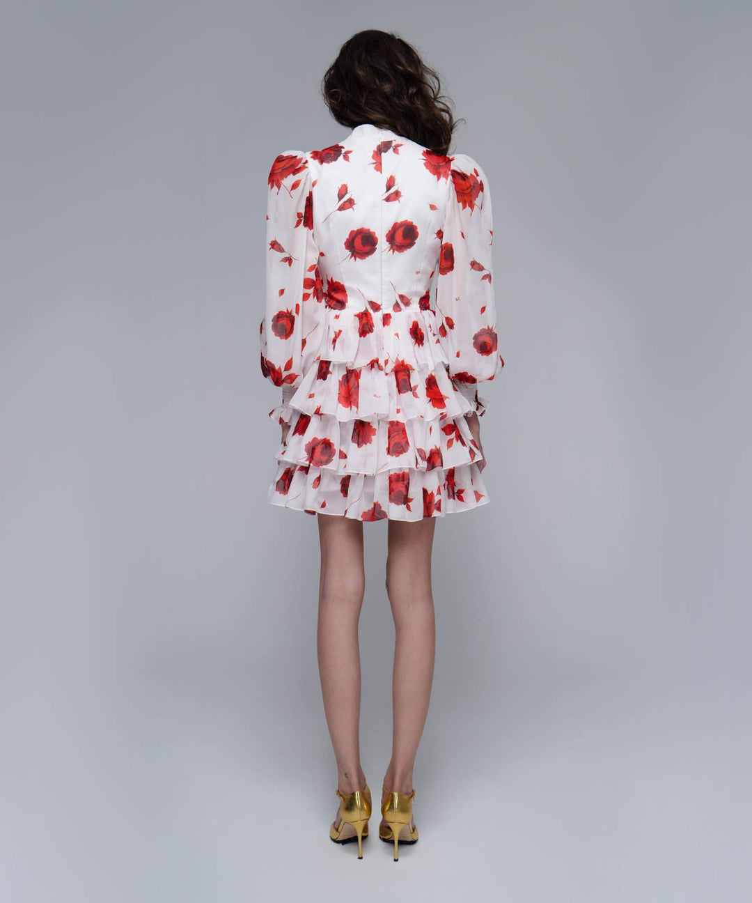 VALERIE MINI, MINI DRESS MADE OF IVORY CHIFFON WITH RED FLOWERS