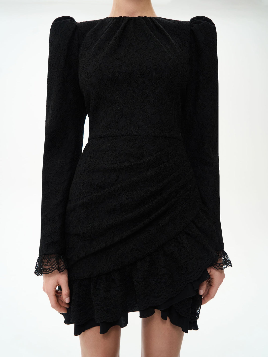 CHARLOTTE, LACE MINI DRESS BLACK