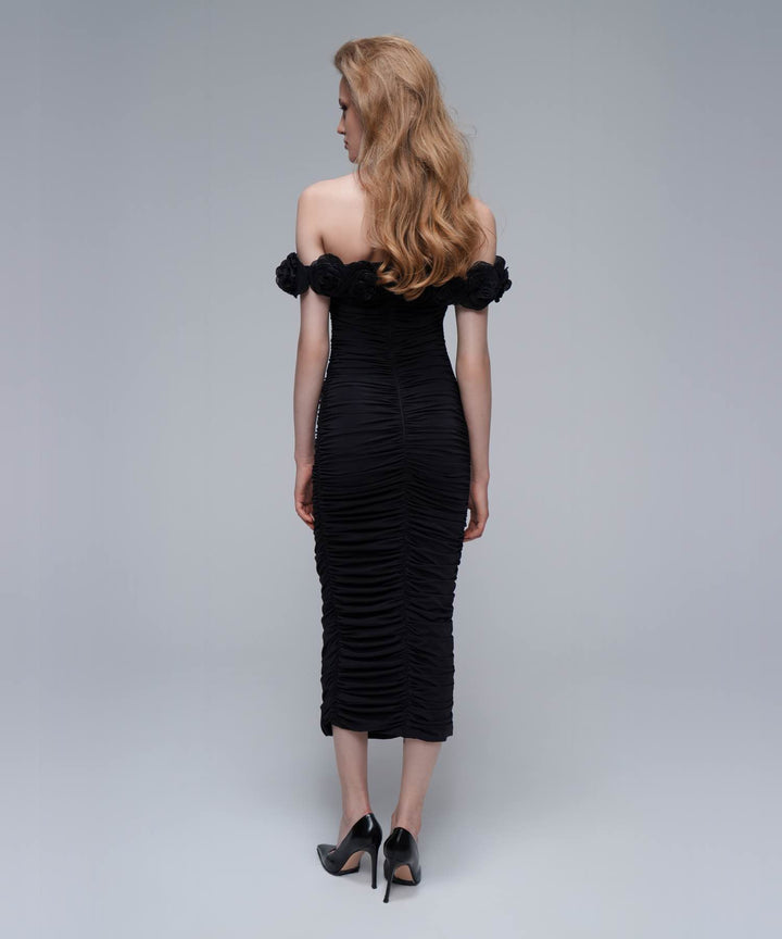 FLORENCE, MIDI DRESS MADE OF BLACK BIFLEX