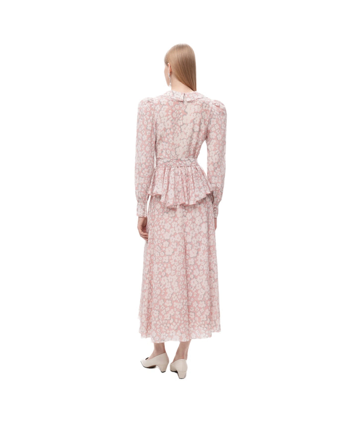 ROSETTA, PINK CREPE DE CHINE BLOUSE WITH MEDIUM MILKY FLOWERS