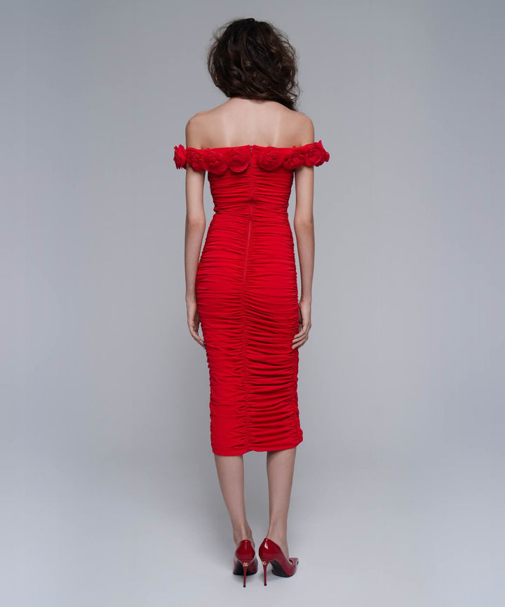 FLORENCE, MIDI DRESS MADE OF RED BIFLEX