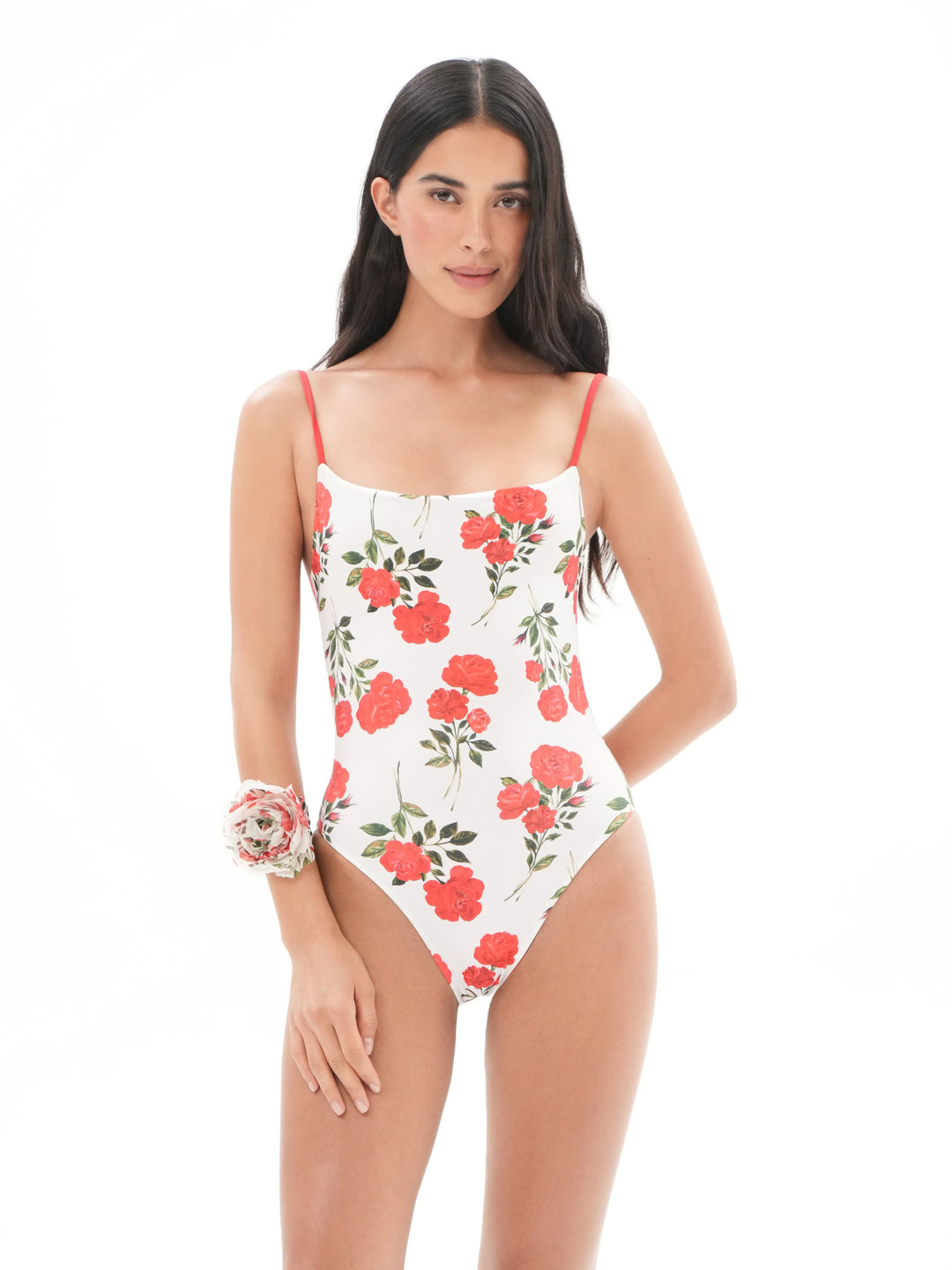 PALMER, REVERSIBLE ONE-PIECE SWIMSUIT, MILKY WHITE WITH MEDIUM RED FLOWERS / RED