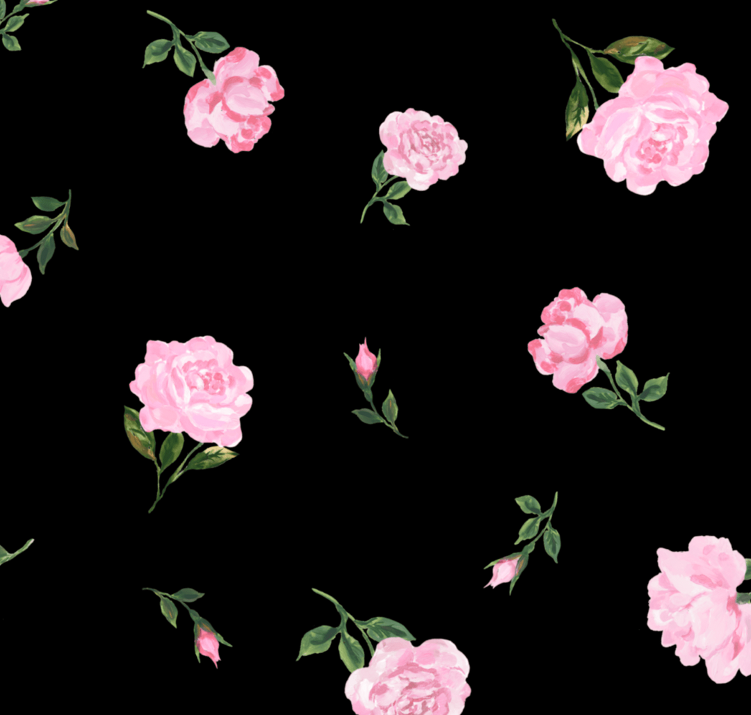 CAROLINA, BLOUSE BLACK WITH PINK ROSE PRINT