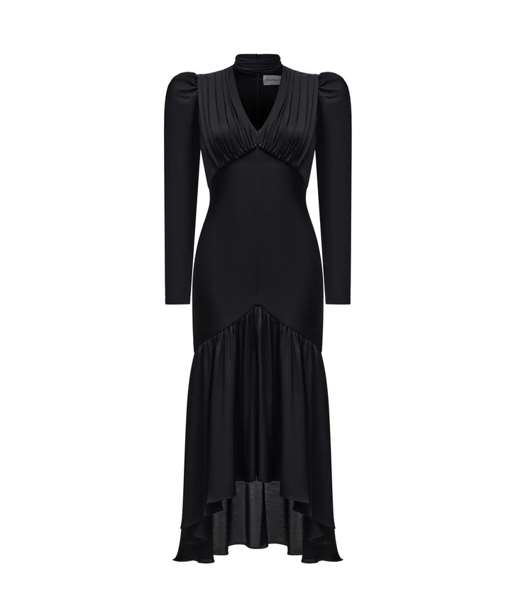 BEAH, BLACK RAYON MIDI DRESS