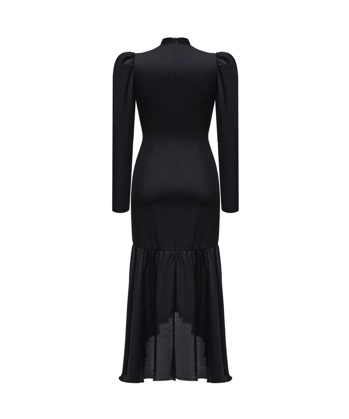 BEAH, BLACK RAYON MIDI DRESS