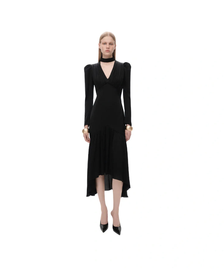 BEAH, BLACK RAYON MIDI DRESS