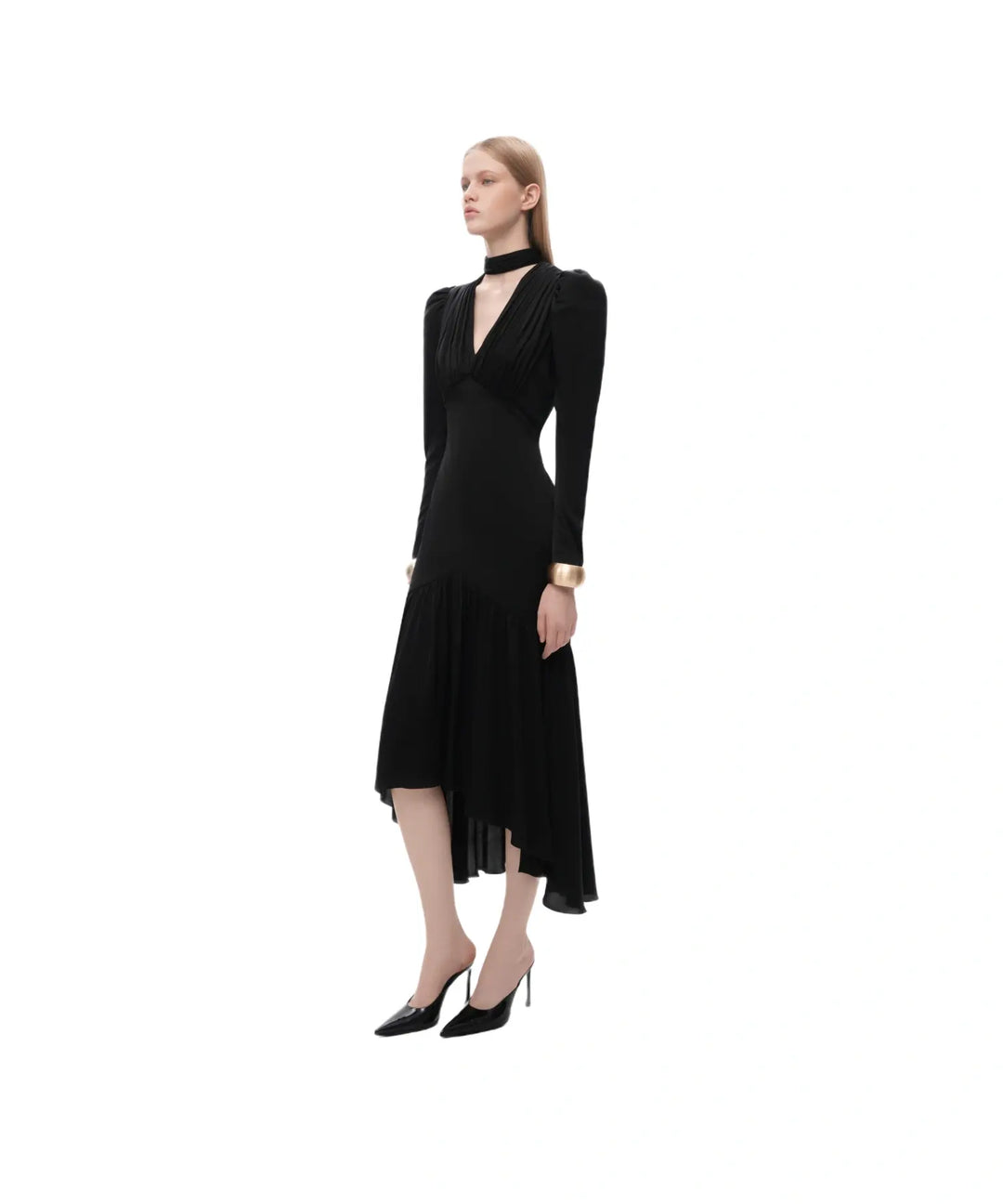 BEAH, BLACK RAYON MIDI DRESS