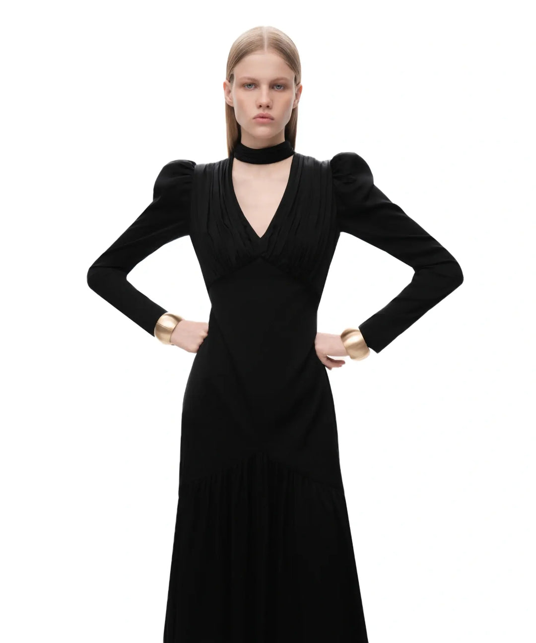 BEAH, BLACK RAYON MIDI DRESS