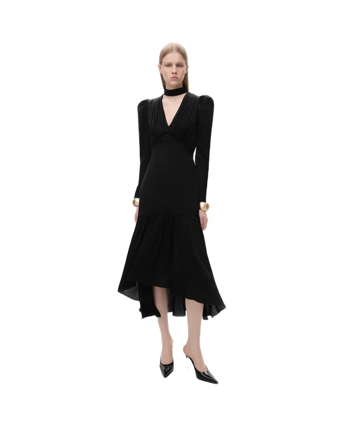 BEAH, BLACK RAYON MIDI DRESS