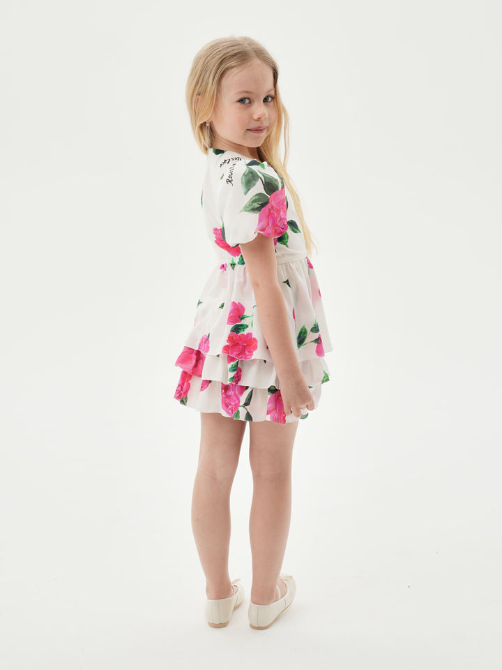 FIFI, CHILDREN’S DRESS MILKY WITH CRIMSON ROSE PRINT