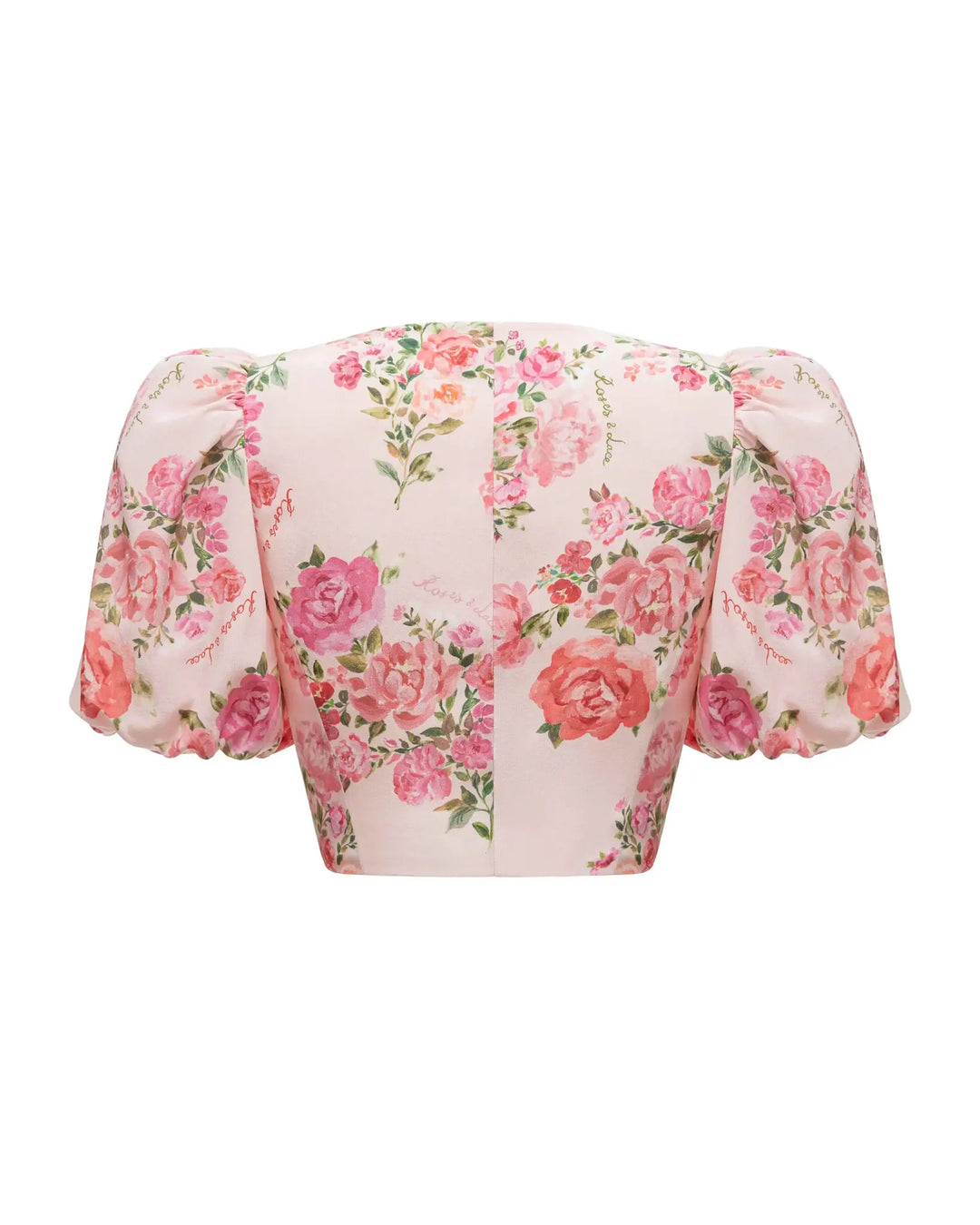 Chanelle, cropped jacket with puff sleeves, light pink with medium pink flowers