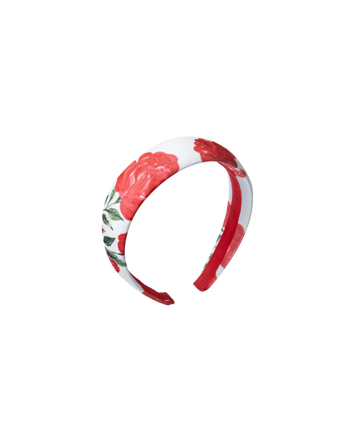 NOELIA, MILKY WHITE HEADBAND WITH MEDIUM RED FLOWERS