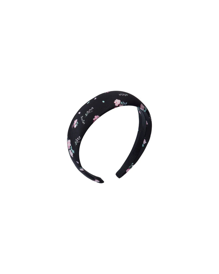 NOELIA, BLACK HEADBAND WITH SMALL RASPBERRY FLOWERS