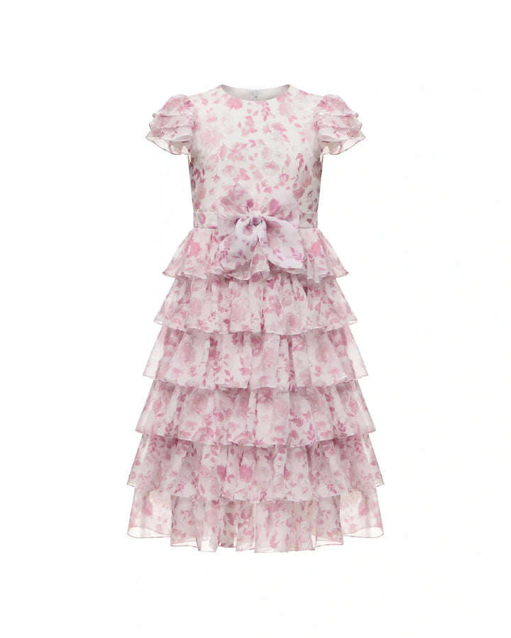 Ava, children's dress made of ivory chifon with medium light pink flowers