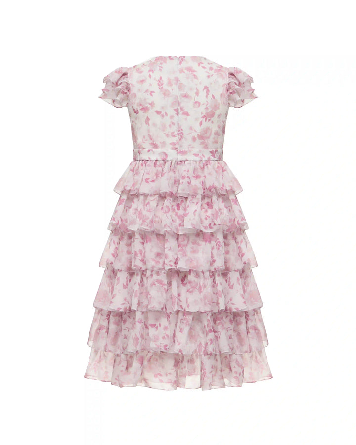 Ava, children's dress made of ivory chifon with medium light pink flowers