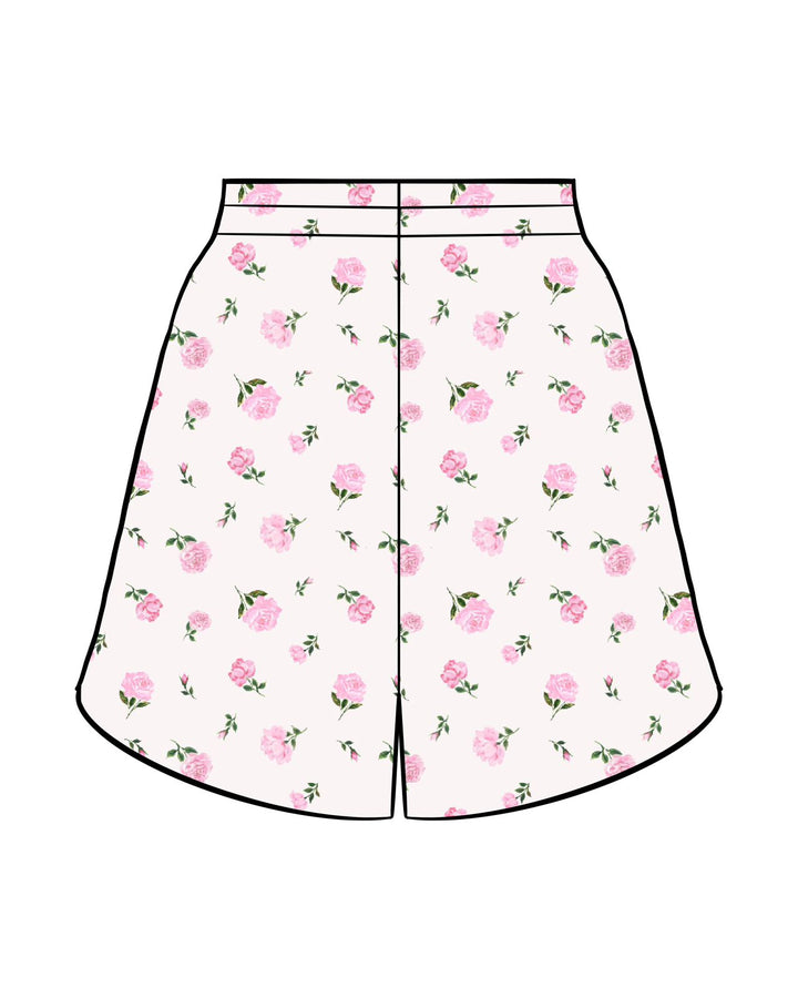 ROSSALINA, COTTON MINI SHORTS, MILKY WHITE WITH PINK FLOWERS